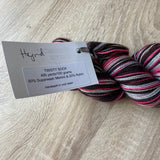 DESTASH - Nomadic Yarns Twisty Sock Self Striping Yarn pink, brown, and grey